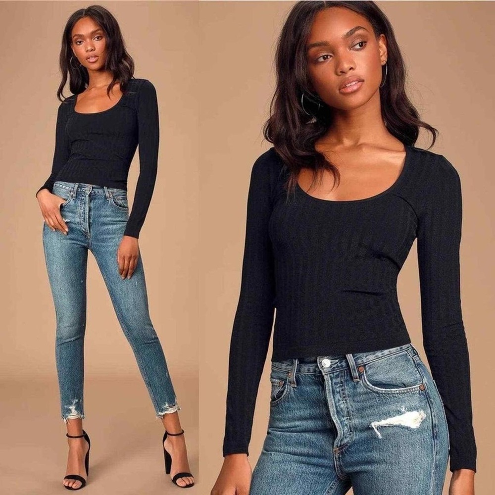 Free People Women's Black SccopnecK Longsleeve